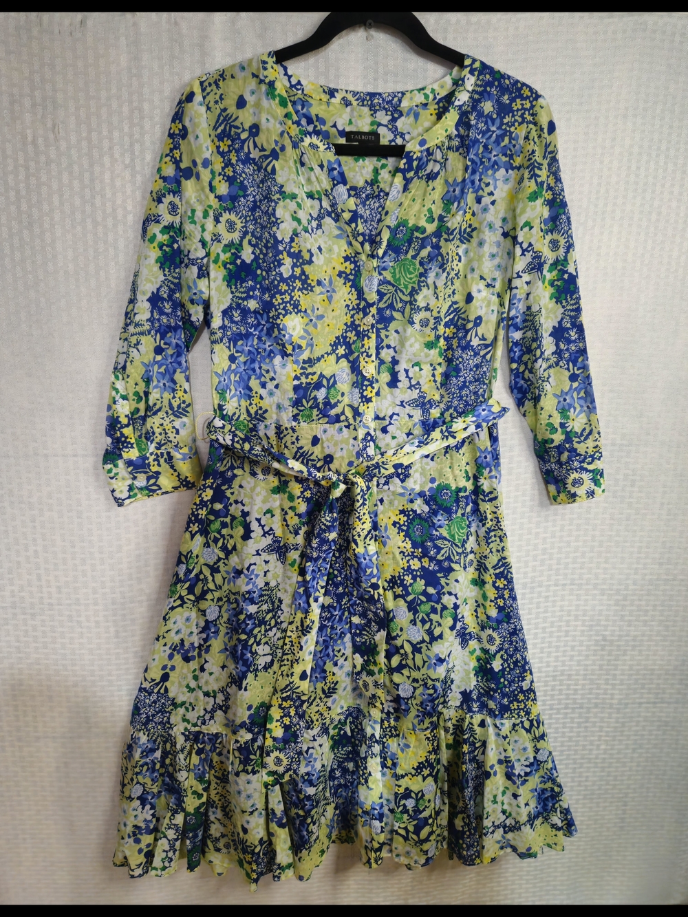 Talbots Blue & Green Floral Tie-Waist Midi Dress Size M 100% Cotton - Picture 2 of 10